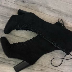 Cute, black, fall, lace up boots with zipper